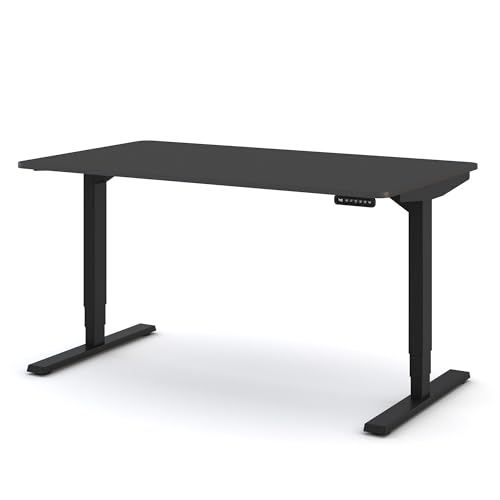 ASSMANN Elektrisch höhenverstellbarer Schreibtisch Y-Line Curved 140x80cm 140x80cm Anthrazit Schwarz, TÜV-Zertifiziert, Memoryfunktion, 5 Jahre Herstellergarantie einfache Montage für Büro und von ASSMANN