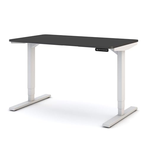 ASSMANN Elektrisch höhenverstellbarer Schreibtisch Y-Line Curved 140x80cm 140x80cm Anthrazit Weiß, TÜV-zertifiziert, Memoryfunktion, 5 Jahre Herstellergarantie einfache Montage für Büro und Homeoffice von ASSMANN