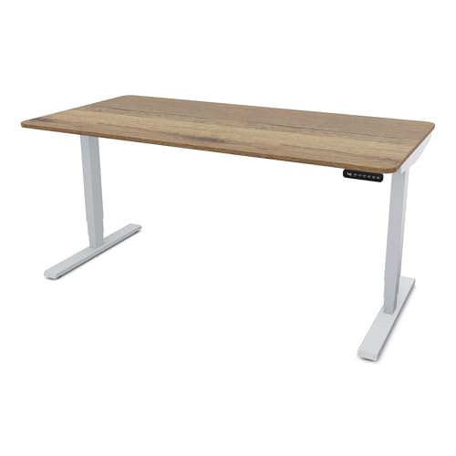 ASSMANN Elektrisch höhenverstellbarer Schreibtisch Y-Line Curved 180x80cm Eiche Tabak Silber, TÜV-Zertifiziert, Memoryfunktion, 5 Jahre Herstellergarantie einfache Montage für Büro und Homeoffice von ASSMANN