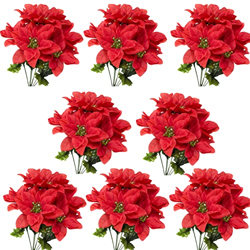 ASSR Künstliche Weihnachtsstern-Blumen, 8 Stück, 7 Köpfe, rot, künstliche Weihnachtsstern, Blumenstrauß von ASSR