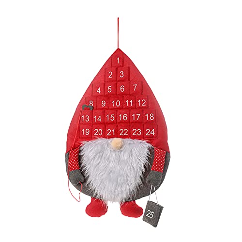 ASSR Weihnachts-Adventskalender, Weihnachts-Adventskalender aus Filz, zum Aufhängen, gesichtslose Puppe, roter Herzmarker, Weihnachts-Countdown-Kalender, Wandkalender mit 24 Taschen für von ASSR