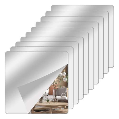 ASSRECT 10 Stück Klebespiegel Selbstklebend 15 x 15cm Spiegelfolie Wandspiegel Acrylspiegel Flexibler Spiegel zum Aufkleben Selbstklebende Spiegel für DIY Hause Badezimmer Wanddekoration von ASSRECT