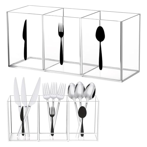ASSRECT Acryl Besteckaufbewahrung Organizer Bin klar Silberwaren Caddy Arbeitsplatte Küche 3 Abschnitt Geschirr Storage Box für Indoor Outdoor Home Besteck Esszimmer von ASSRECT