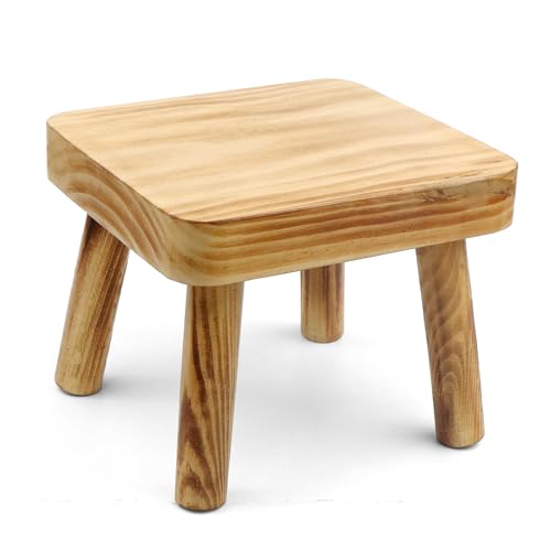 ASSRECT Kleiner Holzhocker Kinderhocker Holz 21cm Tall Multifunktionaler Fußhocker Blumenhocker Tritthocker Pflanzenhocker für Indoor Outdoor Terrasse Garten von ASSRECT