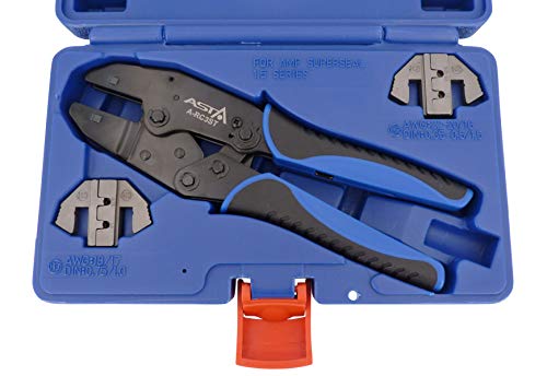 ASTA Crimpzange Superseal Set Kabelschuhe Kabelschuhzange 0.35 mm² - 1.5 mm², Blau-schwarz, 220 mm, 2 Paar Klemmbacken (Typ H2 und H3), 2-Komponenten-Kunststoffgriff von ASTA
