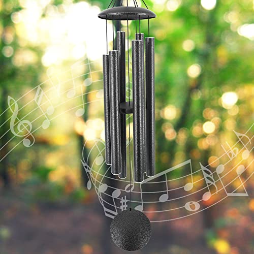 ASTARIN Windspiel für den Außenbereich, 114 cm, Gedenk-Windspiel mit 6 schweren Röhren, einzigartige Outdoor-Dekoration, Trauergeschenke, antikes Silber von ASTARIN