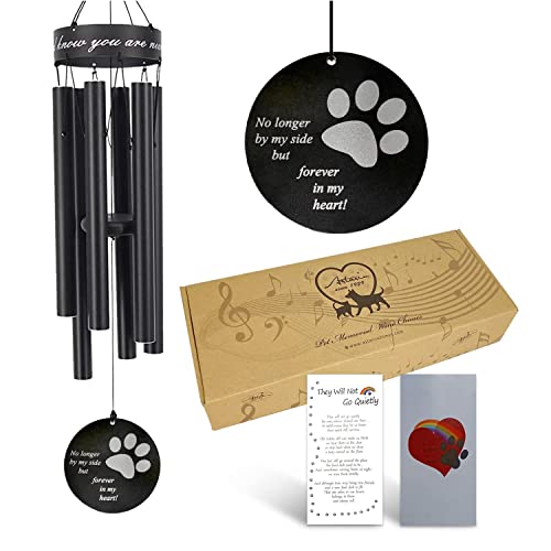 Gedenkspiel für Haustiere, 76,2 cm, Pfotenabdruck-Design, Geschenk zum Ehren und Erinnern an einen Hund, eine Katze oder EIN anderes Haustier, Premium-Metall-Windspiel, Schwarz von ASTARIN