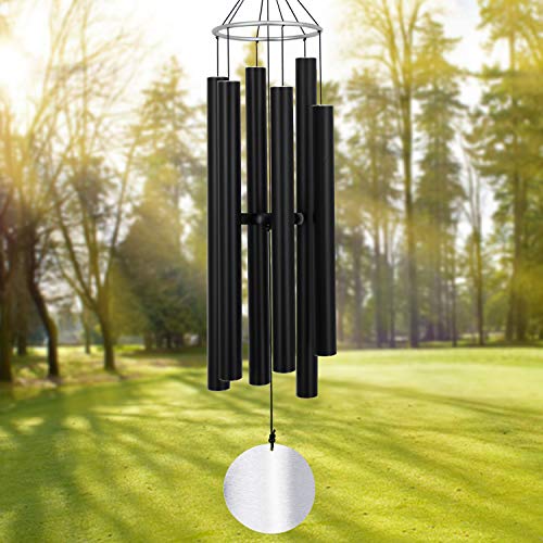 RSTTY Windspiel für den Außenbereich, großer tiefer Ton, großes Windspiel, erstaunliche Anmutung, entspannend, beruhigend, niedriger Bass, Grabschmuck, Trauerkind für Mama, Papa, schwarz von ASTARIN
