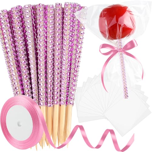 ASTARON 24 Stück Glitzer-Bling-Süßigkeiten-Apfelstäbchen und Tüten, Cake-Pop-Sticks-Set inklusive Karamell-Apfelstäbchen mit Band und Schokoladenapfel-Verpackungsbeutel für Partyzubehör (Rosa) ASTARON 24 Stück Glitzer-Bling-Süßigkeiten-Apfelstäbchen und Tüten, Cake-Pop-Sticks-Set inklusive Karamell-Apfelstäbchen mit Band und Schokoladenapfel-Verpackungsbeutel für Partyzubehör (Rosa) von ASTARON