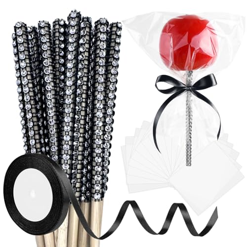 ASTARON 24 Stück Glitzer-Bling-Süßigkeiten-Apfelstäbchen und Tüten, Cake-Pop-Sticks-Set inklusive Karamell-Apfelstäbchen mit Band und Schokoladenapfel-Verpackungsbeutel für Partyzubehör (schwarz) ASTARON 24 Stück Glitzer-Bling-Süßigkeiten-Apfelstäbchen und Tüten, Cake-Pop-Sticks-Set inklusive Karamell-Apfelstäbchen mit Band und Schokoladenapfel-Verpackungsbeutel für Partyzubehör (schwarz) von ASTARON