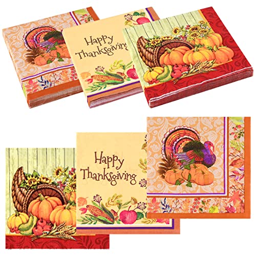 ASTARON 60 Stück Herbst Servietten 33 * 33cm Erntedank Servietten für Herbst Tischdeko, 3 Designs Erntedank-Motiv-Papierservietten von ASTARON