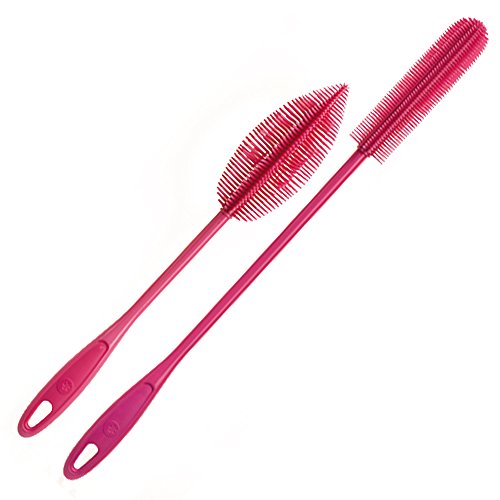 Kochblume Flaschenbürste 36cm & Flaschenbürste Slim 2er Set | Premium-Silikon & BPA frei| Hitzbeständig | Spülmaschinenfest | Von schmalen Öffnungen bis zu Thermoskannen & Karaffen | Farbe: pink von Kochblume