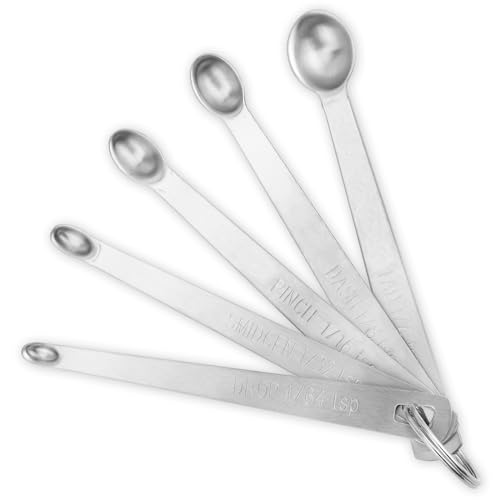 5 Stücke Messlöffel Set, Mini Edelstahl Löffel Set mit Geätzten Markierungen, Measuring Spoons Kleiner Esslöffel für Schmale Gewürzgläser, 1/64 1/32 1/16 1/8 1/4 Teelöffel für Zuhause Küche Kochen von ASTER