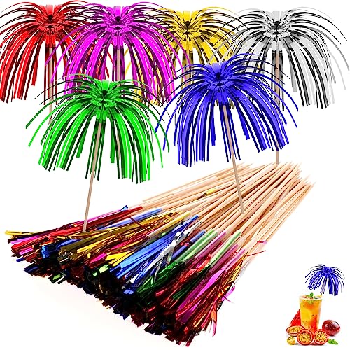 50 Stück Cocktailspieße Cocktail Picks 15cm Bunte Feuerwerk Regenschirme Dekoration Palmen Cocktailschirmchen für Party Getränke Dekoration Fruchtdeckel Bar Snacks von ASTER