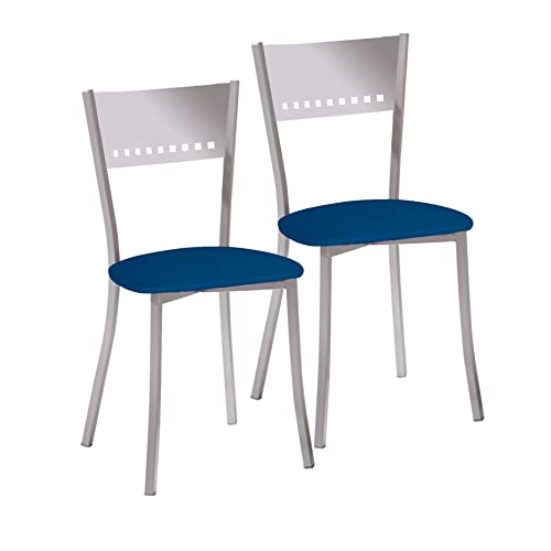 ASTIMESA 2 Metallstühle mit Leiterlehne und gepolstertem Sitz – Aluminiumgestell – Sitz aus blauem Kunstleder von ASTIMESA