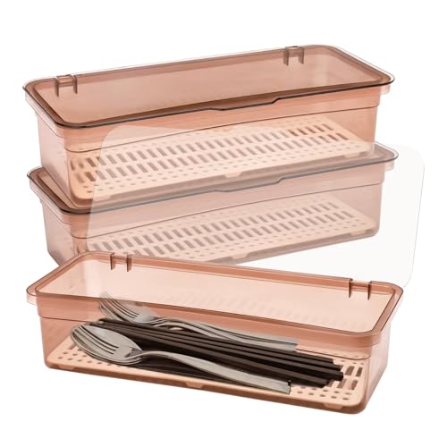 ASTIMESA Bestecktablett mit Deckel und Abtropfgestell, transparenter Besteck-Organizer, stapelbarer Besteck-Organizer, um Ihr Besteck organisiert und geschützt zu halten (Braun) von ASTIMESA