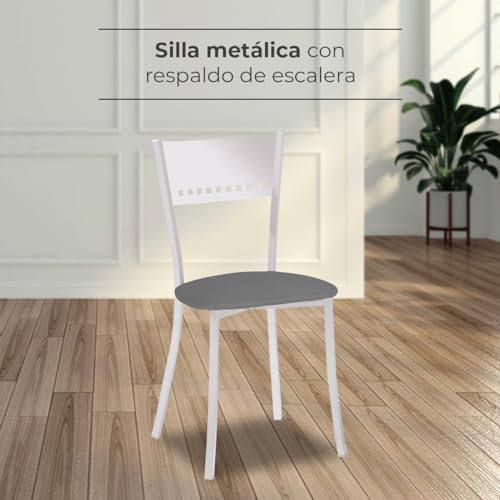 ASTIMESA 2 Metallstühle mit Leiterlehne und gepolstertem Sitz - Gestell weiß - Sitz aus Kunstleder Graphit von ASTIMESA