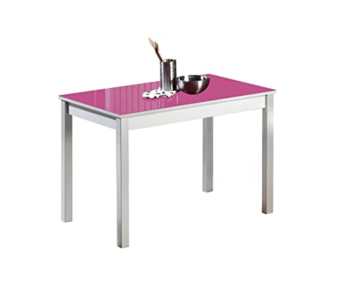 ASTIMESA Fester Tisch Küchentisch, Metall Glas Holz, Fuchsia, 110x70cm von ASTIMESA