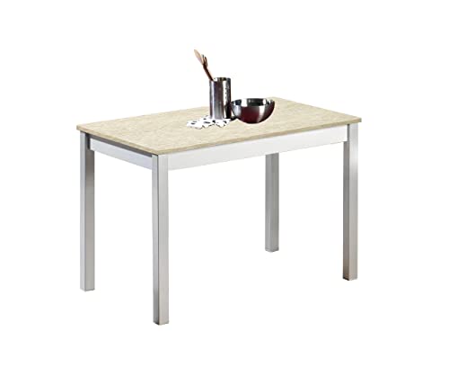 ASTIMESA Fester Tisch Küchentisch, Metall Glas Holz, Weinrot, 110x70cm von ASTIMESA