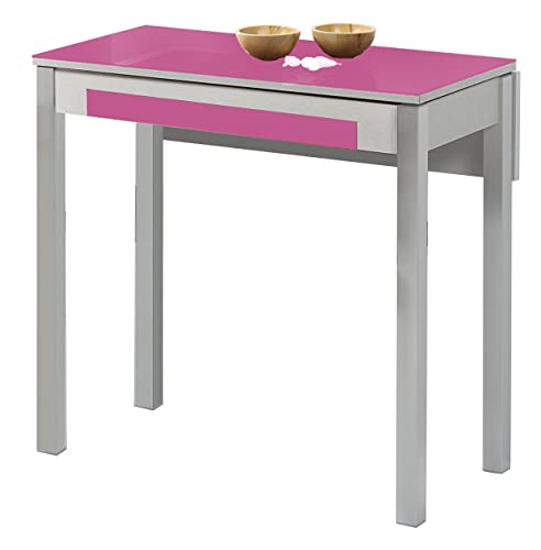 ASTIMESA Gefallener Flügel küchentisch, Metall Glas Holz, Fuchsia, 80x40cm-extendida 80x60 cms von ASTIMESA