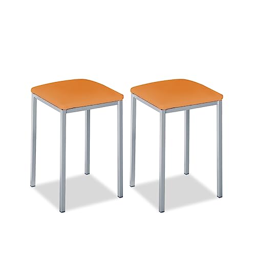 ASTIMESA - Gepolsterter Küchenhocker - Solide und Feste Struktur - Gestell Farbe Aluminium und Sitzfläche aus Kunstleder - Farbe des Sitzes: Orange, Lieferumfang: 2 Stück, Maße: 35 x 35 x 45 cm von ASTIMESA