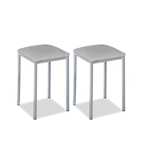 ASTIMESA - Gepolsterter Küchenhocker - Solide und Feste Struktur - Gestell Farbe Aluminium und Sitzfläche aus Kunstleder - Sitzfarbe: Grau. Lieferumfang: 2 Stück, Maße: 35 x 35 x 45 cm von ASTIMESA