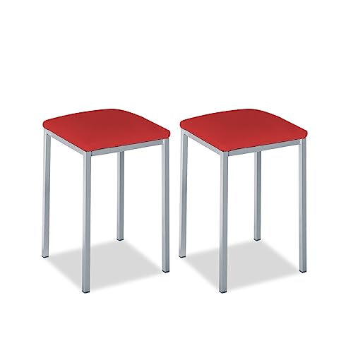 ASTIMESA - Gepolsterter Küchenhocker - Solide und Feste Struktur - Gestell Farbe Aluminium und Sitzfläche aus Kunstleder - Sitzfarbe: Rot. Lieferumfang: 2 Stück, Maße: 35 x 35 x 45 cm von ASTIMESA