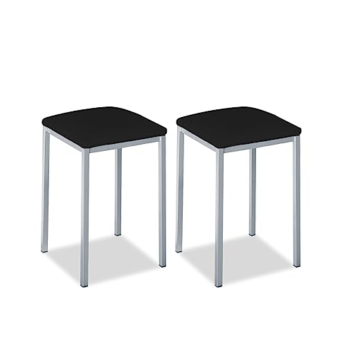 ASTIMESA - Gepolsterter Küchenhocker - Solide und Feste Struktur - Gestell Farbe Aluminium und Sitzfläche aus Kunstleder - Sitzfarbe: Schwarz, Lieferumfang: 2 Stück, Maße: 35 x 35 x 45 cm von ASTIMESA
