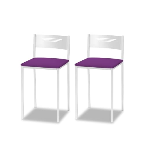 ASTIMESA - Gepolsterter Küchenhocker mit Rückenlehne - Massives Gestell - weißes Gestell und Sitzfläche aus Kunstleder - Farbe des Sitzes: Aubergine, Inhalt: 2 Stück, Maße: 35 x 35 x 64 cm von ASTIMESA