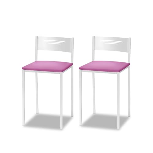 ASTIMESA - Gepolsterter Küchenhocker mit Rückenlehne - Massives Gestell - weißes Gestell und Sitzfläche aus Kunstleder - Farbe des Sitzes: Rosa. Lieferumfang: 2 Stück, Maße: 35 x 35 x 64 cm von ASTIMESA