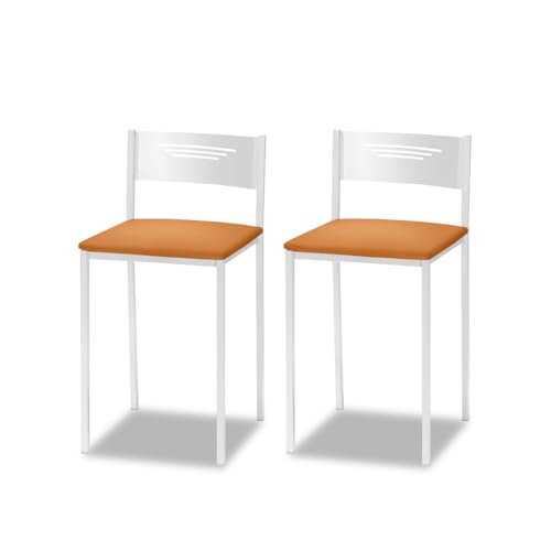 ASTIMESA - Gepolsterter Küchenhocker mit Rückenlehne - Solide und Feste Struktur - Gestell in Weiß und Sitzfläche aus Kunstleder - Sitzfarbe: Orange Inhalt: 2 Stück, Maße: 35 x 35 x 64 cm von ASTIMESA