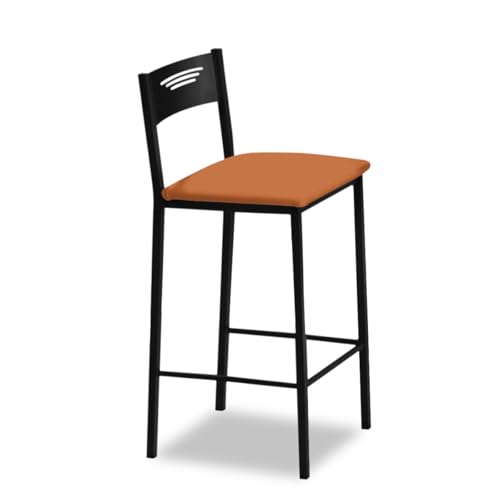ASTIMESA - Hohe Küchenhocker mit Rückenlehne - Gestell schwarz und Sitzfläche aus Kunstleder - Farbe des Sitzes: Orange Inhalt: 1 Stück - Maße: 90 cm (Gesamthöhe) von ASTIMESA