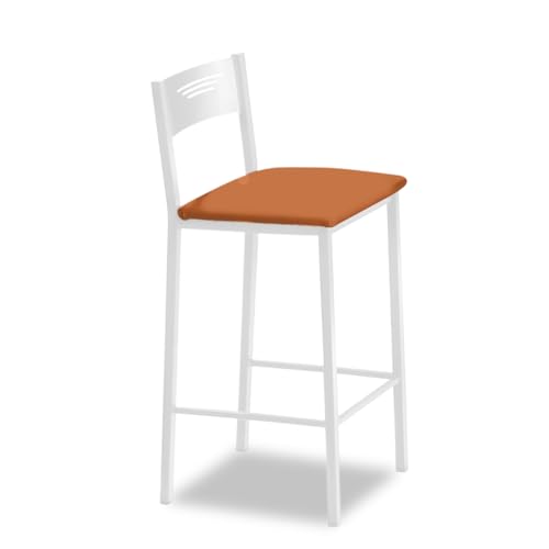 ASTIMESA - Hohe Küchenhocker mit Rückenlehne - Weißes Gestell und Sitzfläche aus Kunstleder - Farbe des Sitzes: Orange. Lieferumfang: 1 Stück, Maße: 90 cm (Gesamthöhe) von ASTIMESA
