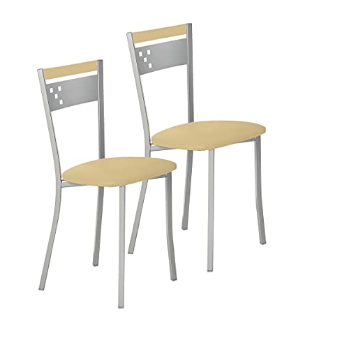 ASTIMESA Zwei Küchenstühle aus Metall, Rückenlehne und Sitzfläche, Beige von ASTIMESA