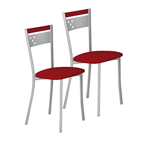 ASTIMESA Zwei Küchenstühle aus Metall, Rückenlehne und roter Sitz von ASTIMESA