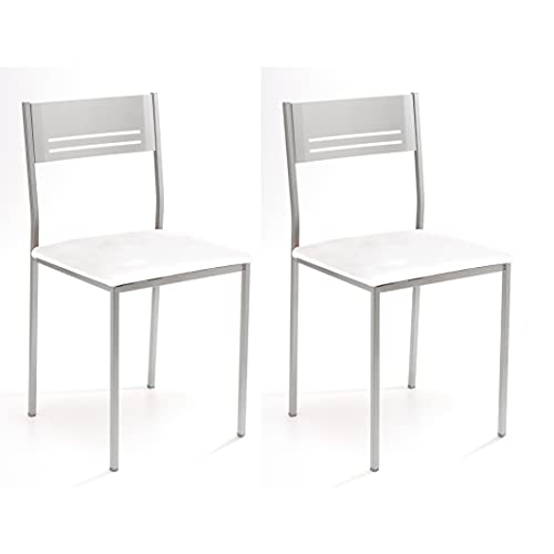 ASTIMESA Zwei Küchenstühle aus Metall, quadratisch, Kunstleder, Weiß von ASTIMESA