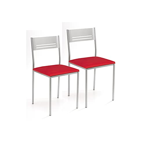 ASTIMESA Zwei Küchenstühle aus Metall, quadratisch, Kunstleder, Rot von ASTIMESA