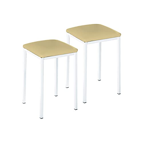 ASTIMESA Zwei Hocker für die Küche, quadratisch, Kunstleder, Beige von ASTIMESA