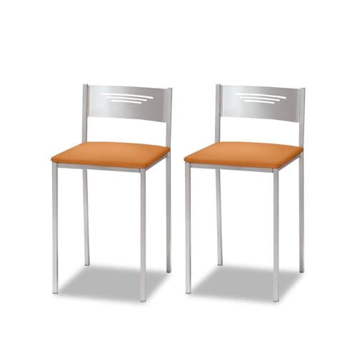 ASTIMESA Zwei Küchenhocker mit Rückenlehne Kunstleder Orange, Sitzhöhe 45 cm von ASTIMESA