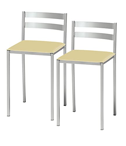 ASTIMESA Zwei Küchenhocker mit Rückenlehne unter horizontalen Streifen aus Kunstleder Beige, Sitzhöhe 45 cm. ASTIMESA Zwei Küchenhocker mit Rückenlehne unter horizontalen Streifen aus Kunstleder Beige, Sitzhöhe 45 cm. von ASTIMESA