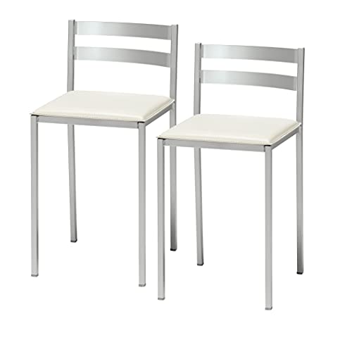 ASTIMESA Zwei Küchenhocker mit Rückenlehne unter horizontalen Streifen aus weißem Kunstleder, Sitzhöhe 45 cm. ASTIMESA Zwei Küchenhocker mit Rückenlehne unter horizontalen Streifen aus weißem Kunstleder, Sitzhöhe 45 cm. von ASTIMESA