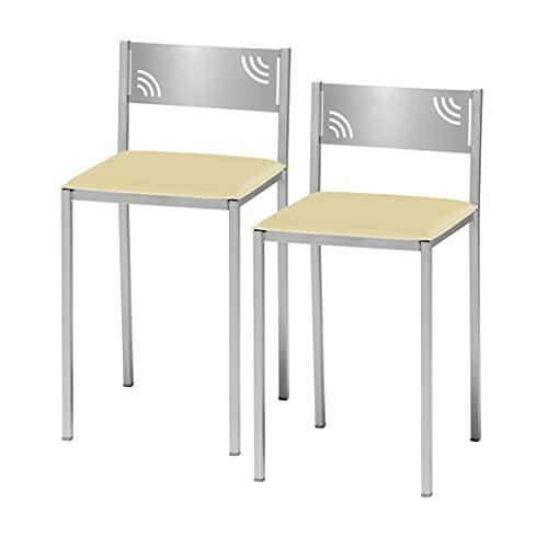 ASTIMESA Zwei Küchenhocker mit niedriger Rückenlehne aus Kunstleder, beige, Sitzhöhe 45 cm. von ASTIMESA