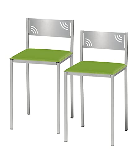 ASTIMESA Zwei Küchenhocker mit niedriger Rückenlehne aus grünem Kunstleder, Sitzhöhe 45 cm. von ASTIMESA