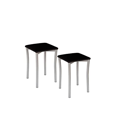 ASTIMESA Zwei Küchenhocker mit runden Beinen und schwarzem Kunstlederbezug. von ASTIMESA