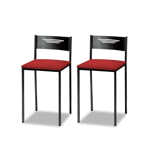ASTIMESA - Küchenhocker mit Rückenlehne, solide und Feste Struktur, schwarzes Gestell und Sitzfläche aus Kunstleder, Farbe der Sitzfläche: Rot, Lieferumfang: 2 Stück, Maße: 35 x 35 x 64 cm von ASTIMESA