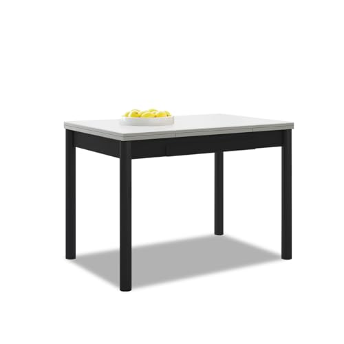 ASTIMESA Ausziehbarer Küchentisch, Schwarze Struktur, laminierte Oberfläche, weiß, ideal für kleine Räume, 90 x 50 cm, ausziehbar 140 x 50 cm von ASTIMESA