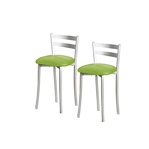 ASTIMESA Zwei Küchenhocker mit Rückenlehne Streifen Metall Kunstleder Grün, Sitzhöhe: 45 cm (TABFRVE) von ASTIMESA
