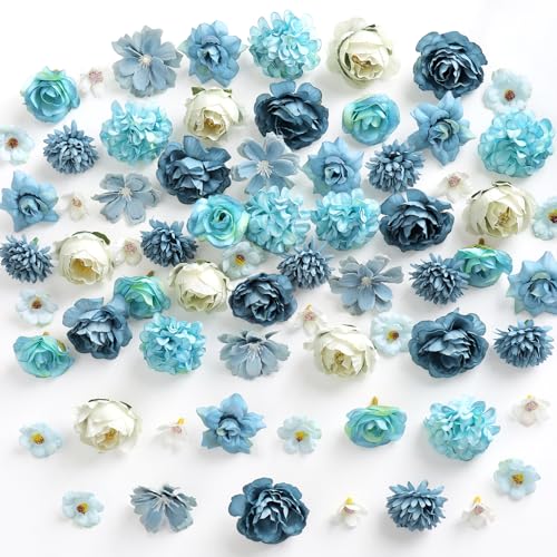 ASTNIC 100 Stück Kunstblumen Blumenköpfe, 4 Farben Mini Stoffblumen Seidenblumen 2~4.8cm Fake Blumen für DIY Basteln, Scrapbooking, Braut Hochzeitsdeko, Tortendeko, Home Party Deko von ASTNIC