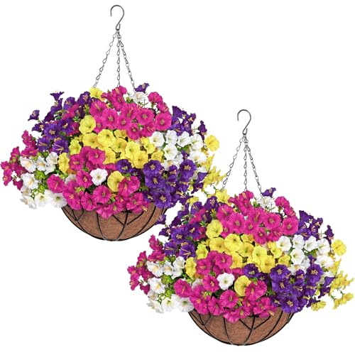 ASTNIC 2 Stück Decoration Künstliche Seidenblumen für Innen und Draußen, Künstliche Morning Glory DIY Chain Hanging Basket mit Blumentopf für Zuhause Terrasse Balkon Garten Hochzeit Dekor (4 Farben) von ASTNIC