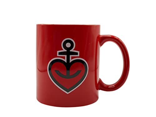 ASTRA Bier Kaffeebecher Kaffeepott Henkelbecher Kaffeetasse aus Keramik mit Henkel, Rot, Schwarz und Weiß Herzanker und Rakete Motive (ROT) 0,3 Liter von ASTRA